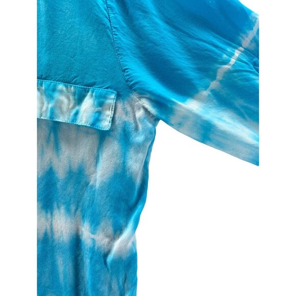 Calvin Klein Womens Top Small V Neck Tye Dyed Roll Tab Long Sleeve Blue Epaulet - Picture 4 of 10